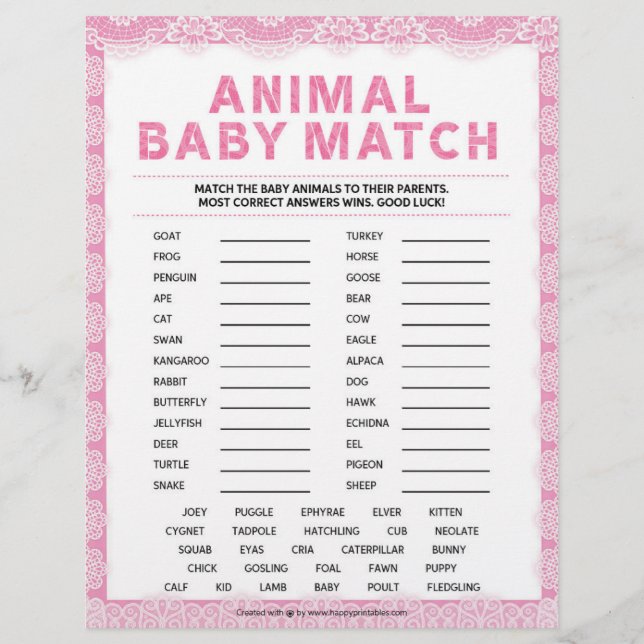 Animal Baby Match [Luxury Lace [Pink]] Custom Letterhead (Front)