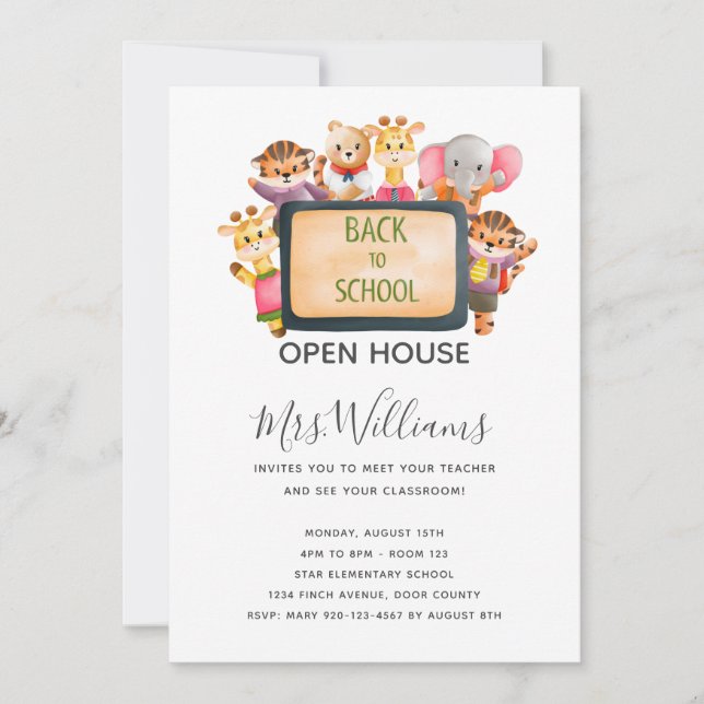 Animal Back to School Open House Invitation (Front)
