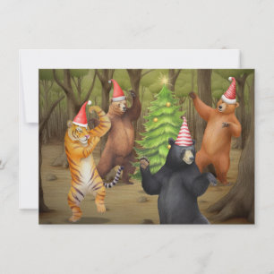 Animal Bear Tiger Christmas Party Holiday Card
