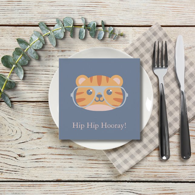 Animal Birthday Jungle Tiger Hearts  Holiday Card (Animal Tiger Blue Background)