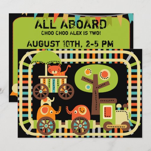 Animal Birthday Train Birthday Invitations | Zazzle