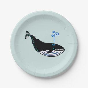 Animal - Blue WHALE - Nature -Aqua party Paper Plate