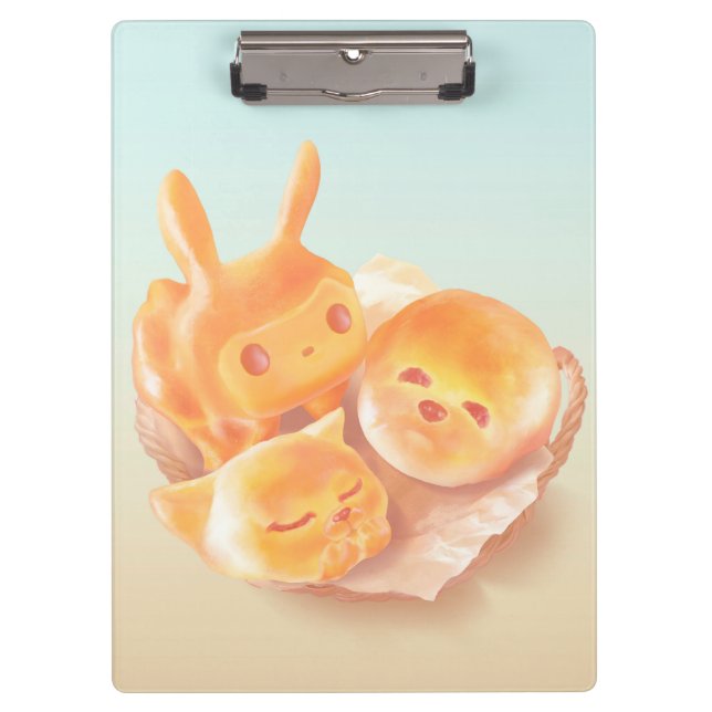 Animal Bread Basket: Smiling Bichon, Bunny & Cat Clipboard (Front)