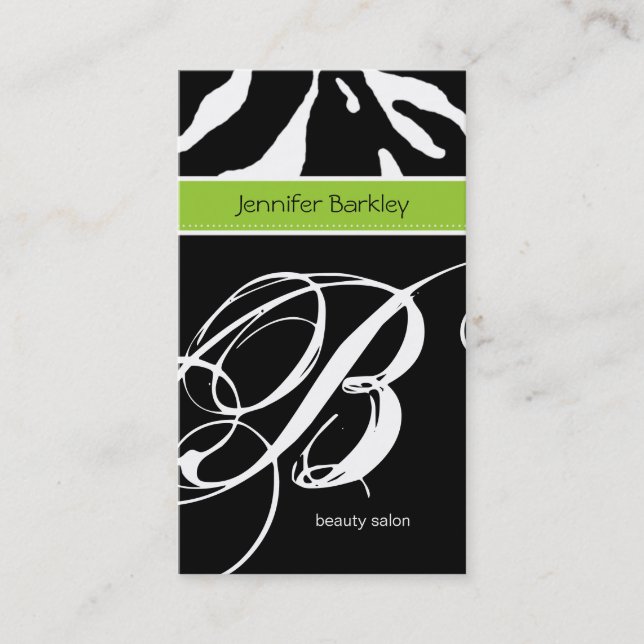 Animal Business Card Zebra Beauty Salon Lime Green (Front)