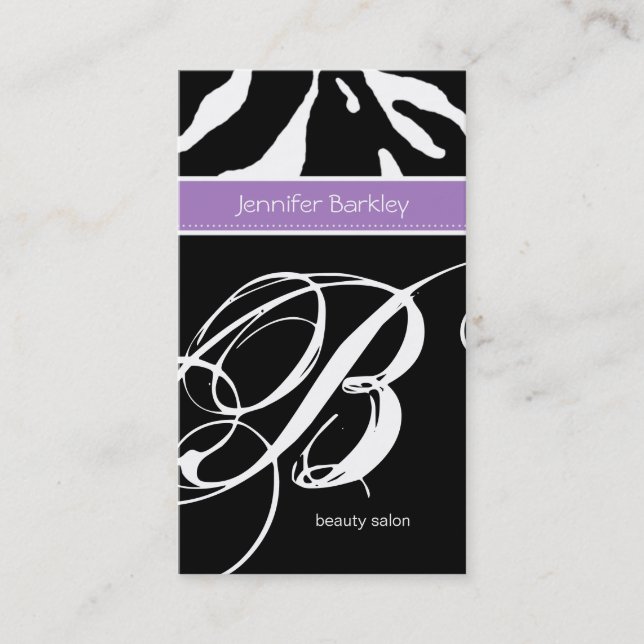 Animal Business Card Zebra Beauty Salon Purple (Front)