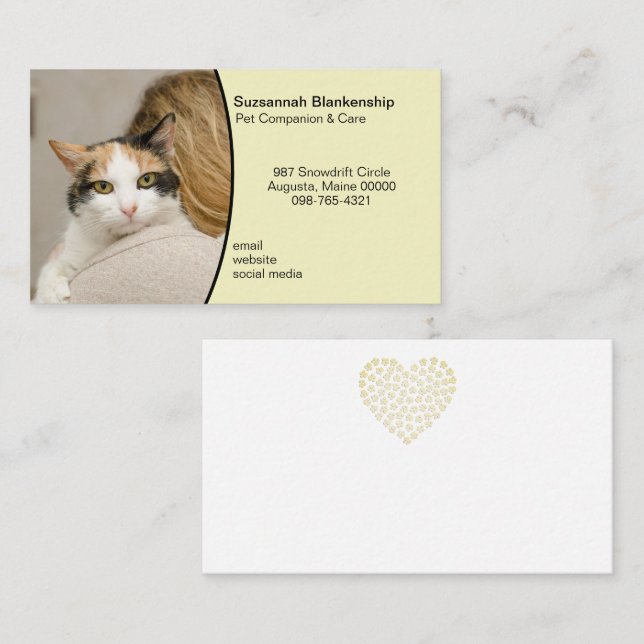 Animal Care Custom Photo Pastel Yellow Background Business Card (Front/Back)