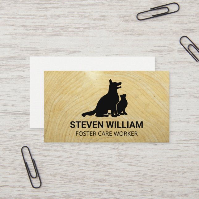 Animal Care | Shelter | Dog Cat | Wood Business Card (Front/Back In Situ)