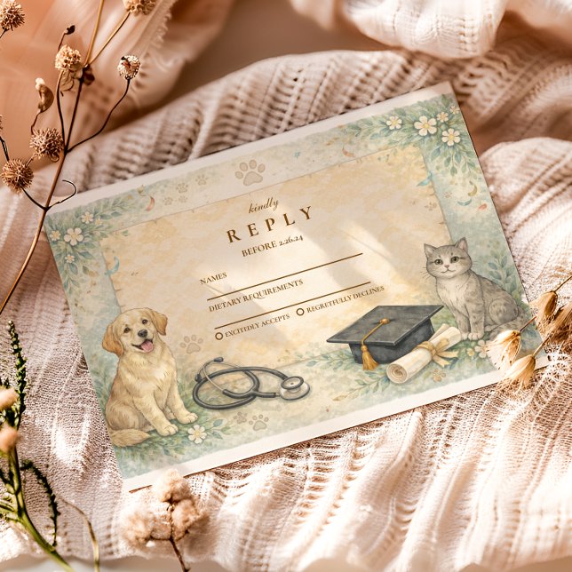 Animal Care White Coat Graduation RSVP Card (Creator Uploaded)