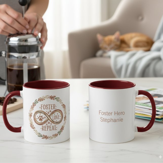 Animal Caregiver Rustic Foster Love Repeat Mug (Pet foster coffee mug)