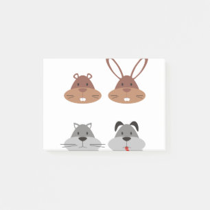 Animal Cartoon Cat Dog Gopher Heads Rabbit Post-it Notes