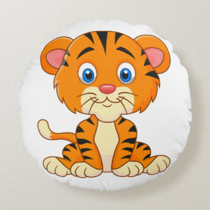 Animal cartoon illustration cute tiger round cushion