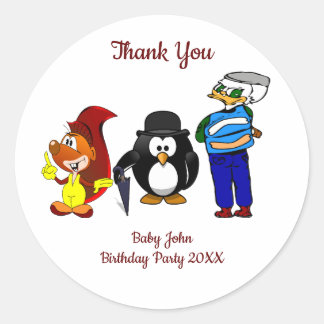 Animal Cartoon Trio Thank You Birthday Party Classic Round Sticker