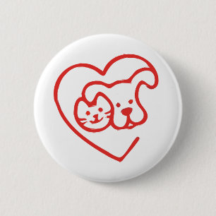 Animal Cat Dog Pet Red Heart 6 Cm Round Badge
