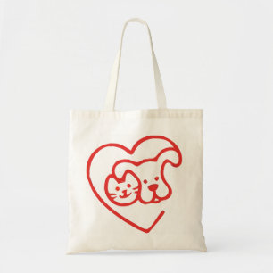Animal Cat Dog Pet Red Heart Tote Bag