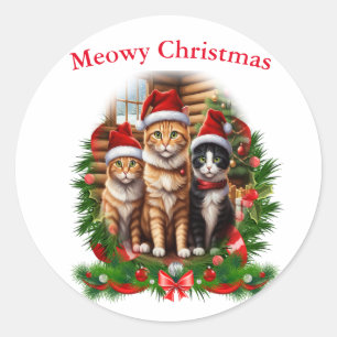 Animal cats Christmas Classic Round Sticker
