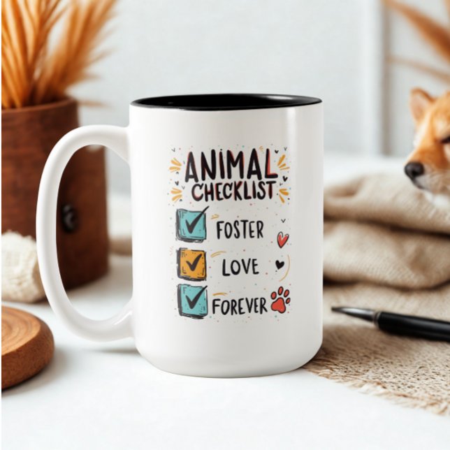 Animal Checklist Pet Foster Love Two-Tone Coffee Mug (Personalized pet foster coffee mug)