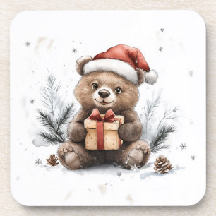 Animal Christmas Series Baby Bear Santa Hat Coaster