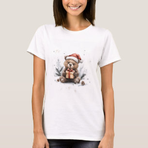 Animal Christmas Series Baby Bear Santa Hat T-Shirt