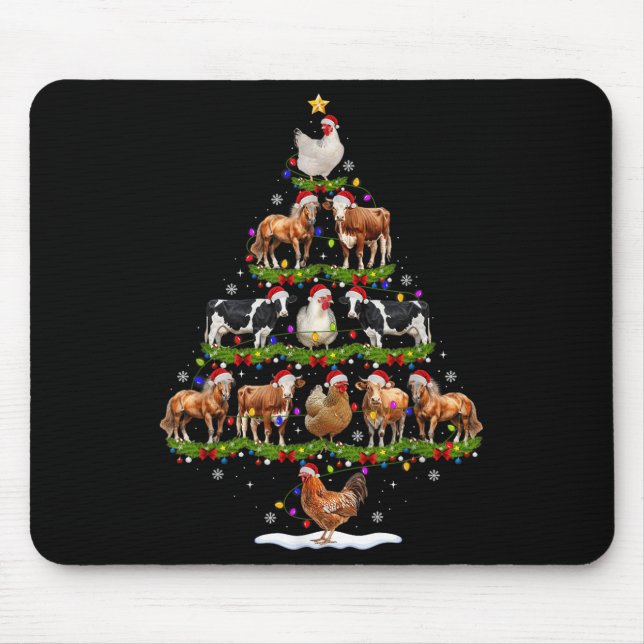 Animal Christmas Tree Lights Chicken Cow Goat Farm Mouse Pad (Front)