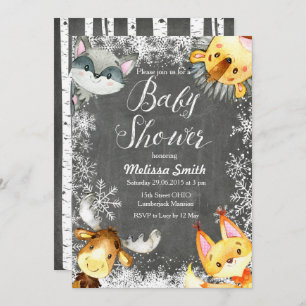 Animal Christmas Woodland Baby Shower Invitations