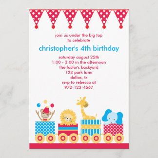 Animal Circus Train Birthday Invitations