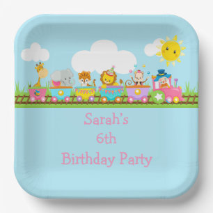 Animal Circus Train Kids Birthday in Pink Paper Plate
