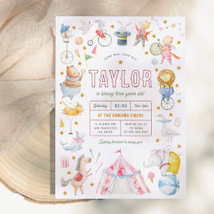 Animal Circus   Watercolor Carnival Birthday Party Invitation