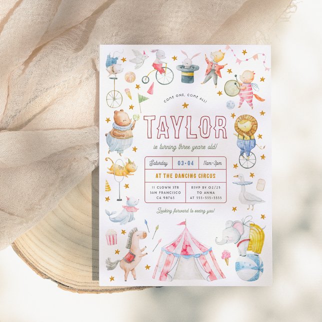 Animal Circus | Watercolor Carnival Birthday Party Invitation (Creator Uploaded)