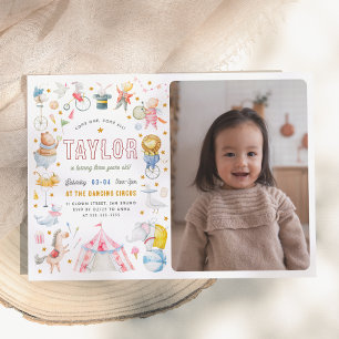 Animal Circus   Watercolor Carnival Photo Birthday Invitation