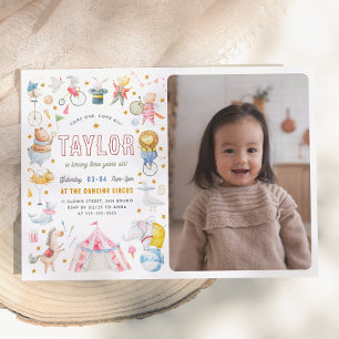 Animal Circus Watercolor Carnival Photo Birthday Invitation