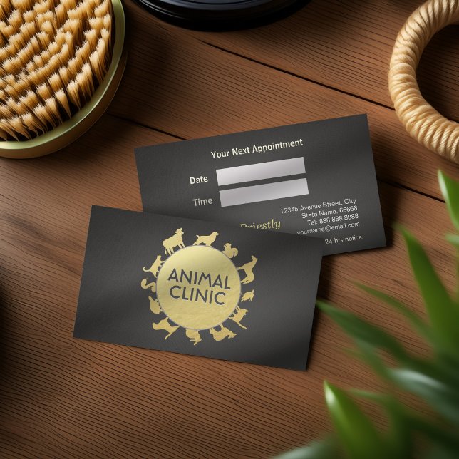 Animal Clinic Hospital Pet Care Sitter Gold Animal Appointment Card (Creator Uploaded)