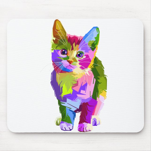 Animal Colourful Decoration Cat Design Geometry Mouse Pad (Front)