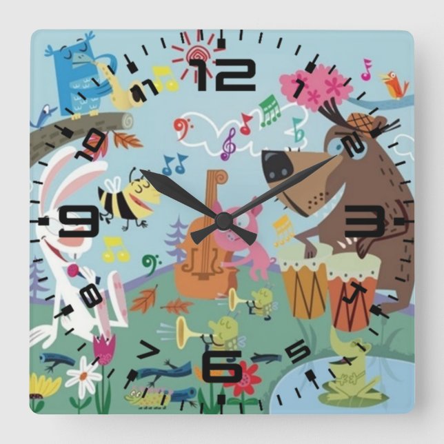 Animal Concert Square Wall Clock (Front)
