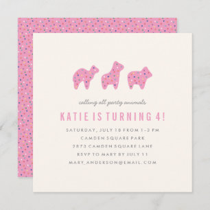 Animal Cookie Birthday Invitation - Pink