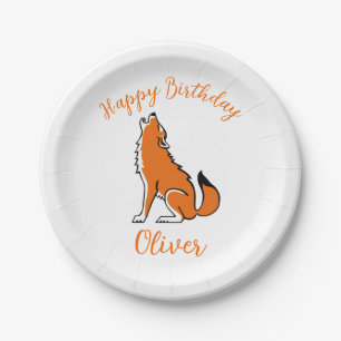 Animal - Cool Red WOLF -Happy Birthday - Paper Plate