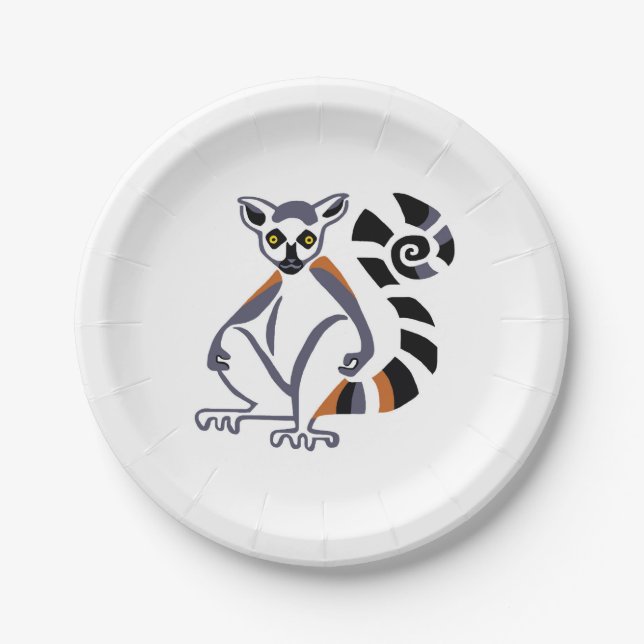 Animal Cool Ring-tailed LEMUR - Wildlife-Primate - Paper Plate (Front)
