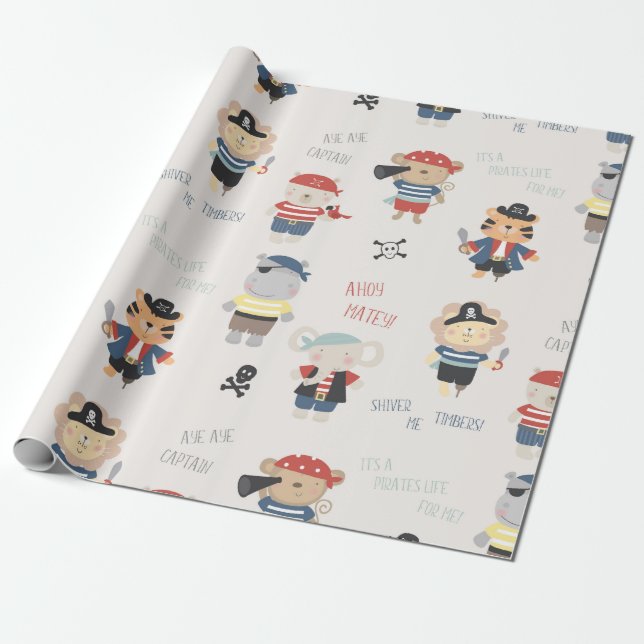 Animal Crew kids Party Pirate Wrapping Paper  (Unrolled)