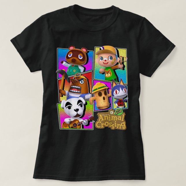 Animal Crossing Colourful Panels Villagers Graphic T-Shirt (Design Front)