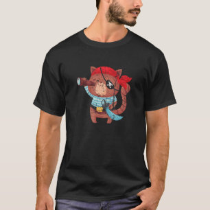 Animal Cute Brown Cat Pirate Cool Birthday Themed T-Shirt