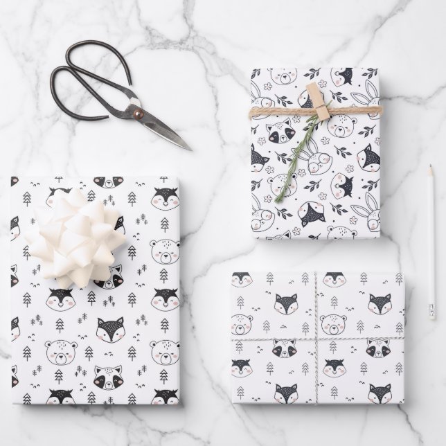 Animal Cute Illustration Wrapping Paper Sheet (Front)