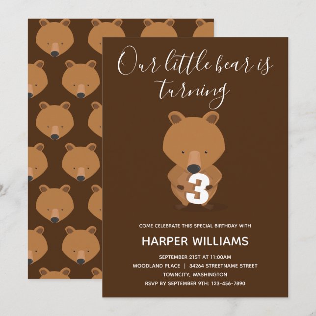 Animal Cute Kid Bear Birthday Invitation (Front/Back)