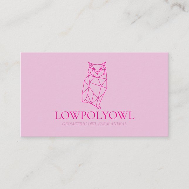Animal Design for Professionals Pink Lowpoly Owl Business Card (Front)