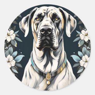 Animal Dog Great Dane Floral Classic Round Sticker