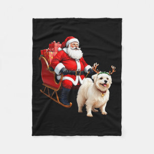 Animal Dog Lover Santa Sleigh Maltese Reindeer Chr Fleece Blanket