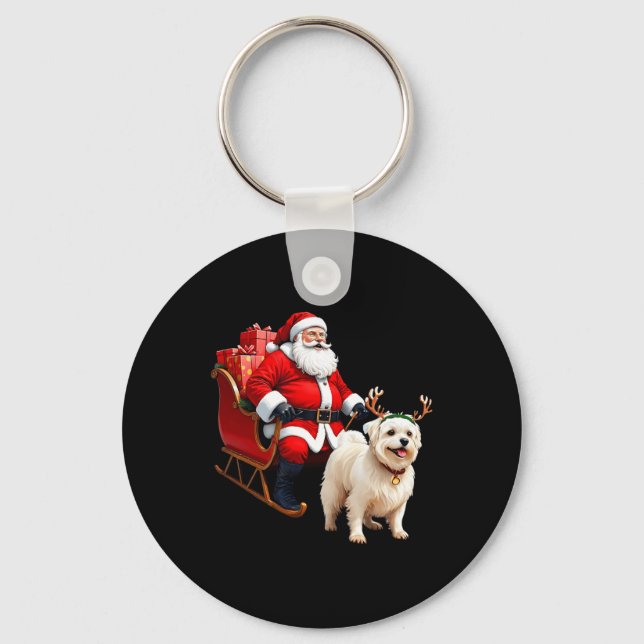 Animal Dog Lover Santa Sleigh Maltese Reindeer Chr Key Ring (Front)