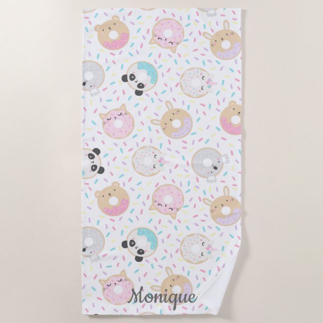 animal doughnuts and sprinkles cute monogram beach towel (Front)