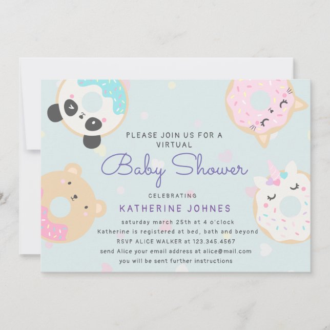 animal doughnuts cute virtual baby shower invite (Front)