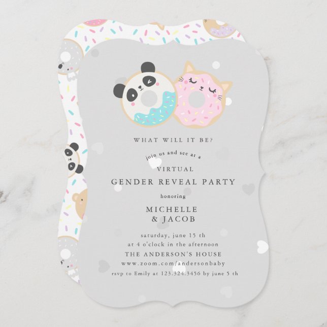animal doughnuts virtual Gender Reveal Invitation (Front/Back)
