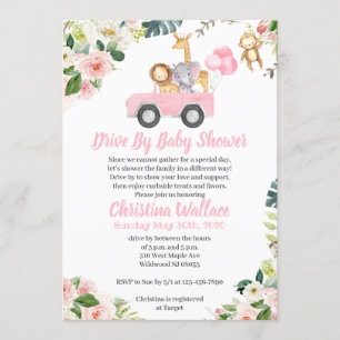 Animal Drive By Baby Shower Invitations for Girls