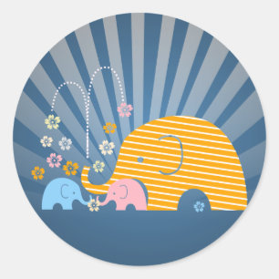 Animal elephant mama and baby with flower classic round sticker